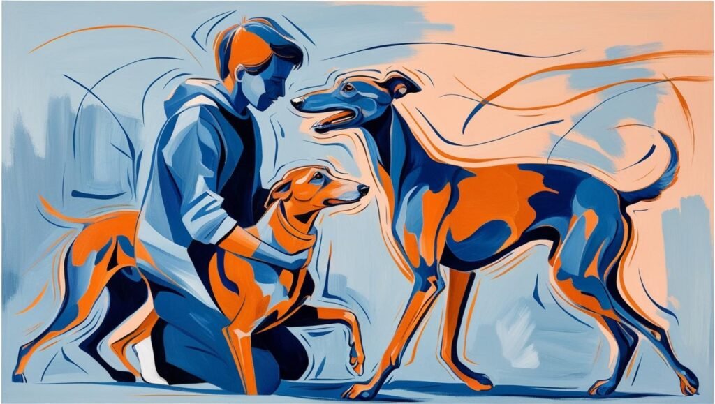 show a abstract image of person loving their greyhound (1)
